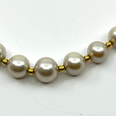 Vintage Marvella Cream Faux Pearl Necklace Gold Tone Graduated Bead Strand 18”