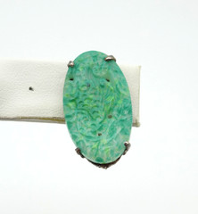 Vintage Art Deco Faux Jade Molded Glass Screwback Earrings Peking Dragon