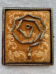 Art Deco 12K Gold Filled Two Tone Bar Link Watch Chain 14″ Swivel Dog Clip
