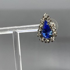 Vintage Teardrop Rhinestone Earrings Blue & Clear Crystal Accent Post Pierced El