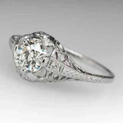 Art Deco Vintage Style Round Lab Created Diamond Wedding Ring 14K White Gold FN