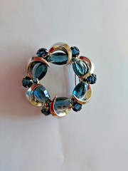 Blue Rhinestone Brooch Open Work Half Moon Circle Prong Set Vintage Pin