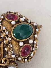 Vtg Signed KJL Jewels of India Mughal Crown Brooch Pendant Green Cabochon Rare