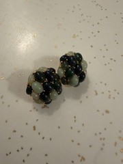 Vintage Joan Rivers Green Jade Beaded Cluster Stud Earrings, Gold Tone