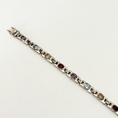 Vintage 925 Sterling Silver Genuine Multi Gemstone Tennis Bar Link Bracelet 7″