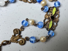 ANTIQUE Nouveau/Deco Bohemia Czech Glass & Enamel Gilt Choker 18″ Necklace, LOSS