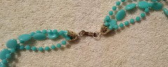 Vintage Hong Kong 3 Strand Turquoise Color Plastic Necklace 46″ Long