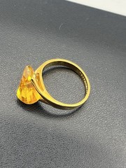 Gold plated fancy cut yellow orange stone cocktail ring size 8.25 vintage