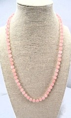 Pink 20” Bead Necklace, 6mm Beads, Hand Knotted, Gold-tone Clasp