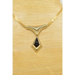 Vintage Statement Necklace Collar Gold Chain Black Dangle Pendant 1980s Bin2