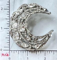 Vintage Barrera Crescent Moon-shaped Brooch Pin with Clear Sparkling Rhinestones