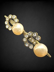 Vintage Chanel 1984 Pearl Crystal COCO Letter Bar Pin Brooch Original Box