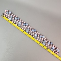 Vintage Art Deco Beaded Necklace Blue Givre Pink Milk Glass 59″ Long Flapper
