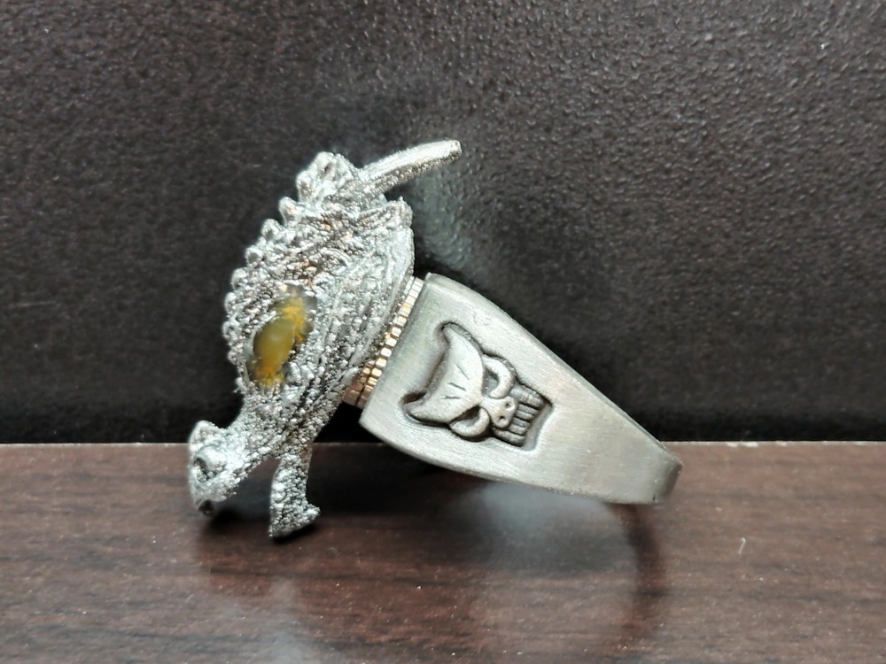 Dragon Ring Detailed Zinc Alloy Metal Eyes Light-Up – Unisex Size S (Approx. 8)