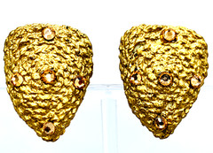JEFF LIEB 80S VTG LARGE GOLD TONE ROPE RHINESTONE 3D CHUNKY EARRINGS- READ