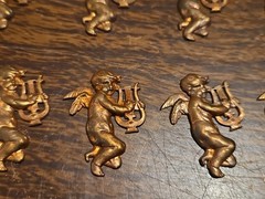Lot Of 10 Cherub Harp Left France Vintage 60s Brass Stampings Findings Jewelry