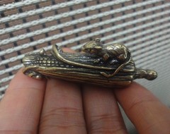 Solid Brass Mouse on Corn Statue Pendant Vintage Style Bag Charms Gift for Her
