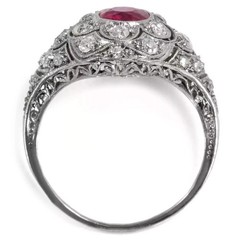 3.55Ct Art Deco Vintage Lab Created Ruby 14K White Gold FN Engagement Halo Ring
