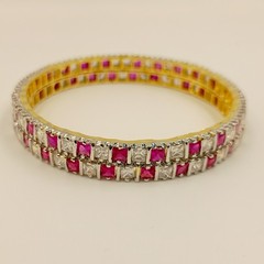 South Indian Style Ruby CZ Bangle Set 22K Gold Plated Traditional Bridal Jewelry