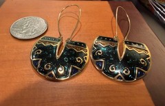 Vintage Edgar Berebi Retro green and gold colored Dangle Hook Earrings marked