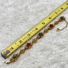 Vintage Ornate Bracelet Renaissance Revival Multicolor Stones Gold Tone 7″