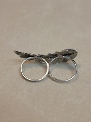 Vtg 925 Double Finger Leaf Ring CZ Accents Size 7 And Size 6 Sterling Silver