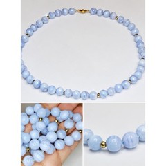 Vintage pale blue banded bead necklace, possibly chalcedony or blue lace agate