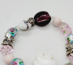 Floral Charm Bracelet Stackable Beaded Stretch One Size PASTEL COLORS OSFM