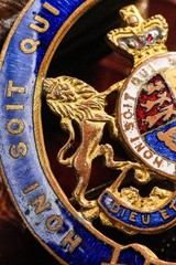 English Antique Hand Painted Enamel Royal Coat of Arms Brooch Pin Armorial