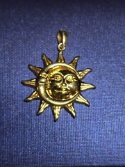 Vintage 925 Sterling Gold Vermeil Sun and Crescent Moon Pendant 1″
