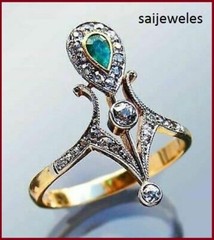 Art Deco 2CT Lab-Created Green Emerald Antique Vintage 14K Yellow Gold Over Ring