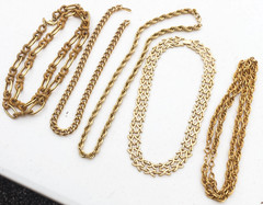 Vintage to Now Lot of 5 Gold tone Necklaces – 2 signed – 1 Monet, 1 Other