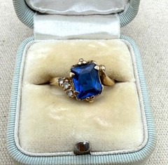 Vintage 10K Gold Blue Sapphire & Diamond Ring Size 5.5 Estate Jewelry 2.41 Grams