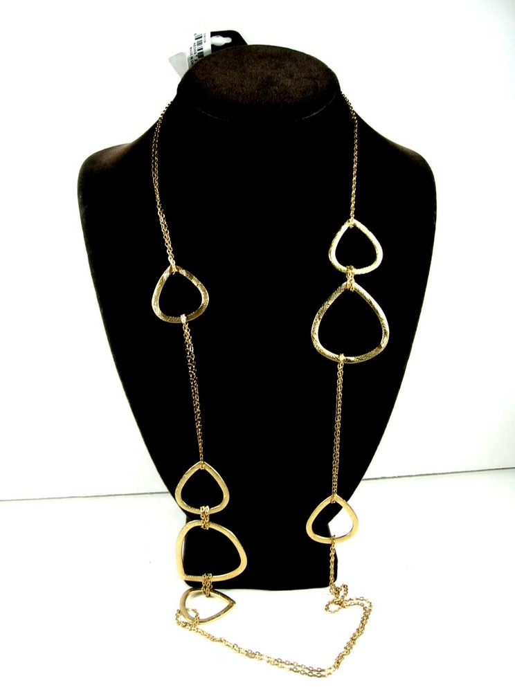 A.N.A Vintage NECKLACE Rounded Triangles Goldtone Designer Signed Tags Ana 36″