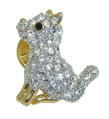 Vintage Landau Gold Tone Crystal Rhinestone Terrier Dog Pin USA SELLER