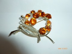 Vintage Faceted Rhinestone Leaf Brooch Silver Tone Filigree Branch Flower