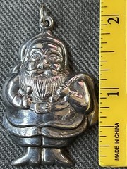 Vintage Jolly Santa Clause Christmas Sterling SIlver NF 925 Pendant Very Light