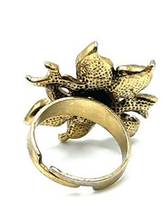Sunburst AB Crystal Sunflower Gold Expandable Cocktail Ring Vintage Estate Piece