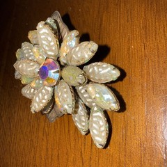 Vintage Iridescent Molded Glass Floral Brooch 1950s Amazing Glow. Czech Style
