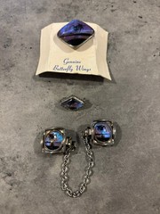 Vtg 3 Piece Butterfly Wing Jewelry 2 Brooches/pins and a Sweater Clip