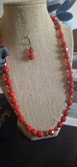 Ladys Red & Clear Faceted Rondell Bead Necklace & Earring Fits Any Occasion Vtg