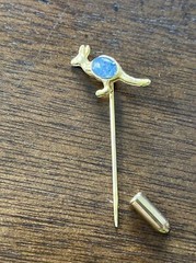 Vintage Kangaroo Tie Stick Pin Australia Faux Opal Gold Tone Small Figural