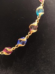 Vintage Swarovski Multicolor Crystal Caged Bead Necklace Gold Tone Signed Swan