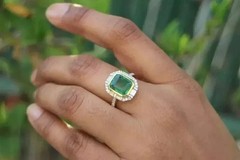 Art Deco Style Lab Created Emerald Cocktail Engagement 14K White Gold FN Ring