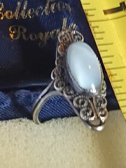 Beau Milgrain Filigree Sterling Silver Oblong Chalcedony Adjustable Ring