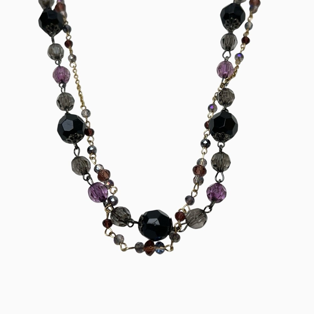 Rhinestone Necklaces Lot 2 Translucent Purple Black Faceted Sparkly Beaded Long