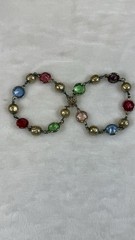 Vintage Multicolor Glass Stone Faux Pearl Bracelet Silver Tone Costume Jewelry