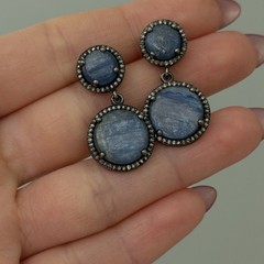 Vintage 925 Sterling Silver Blue Kyanite Diamond Halo Dangle Earrings