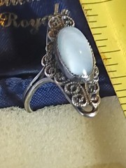 Beau Milgrain Filigree Sterling Silver Oblong Chalcedony Adjustable Ring