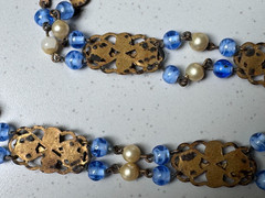 ANTIQUE Nouveau/Deco Bohemia Czech Glass & Enamel Gilt Choker 18″ Necklace, LOSS